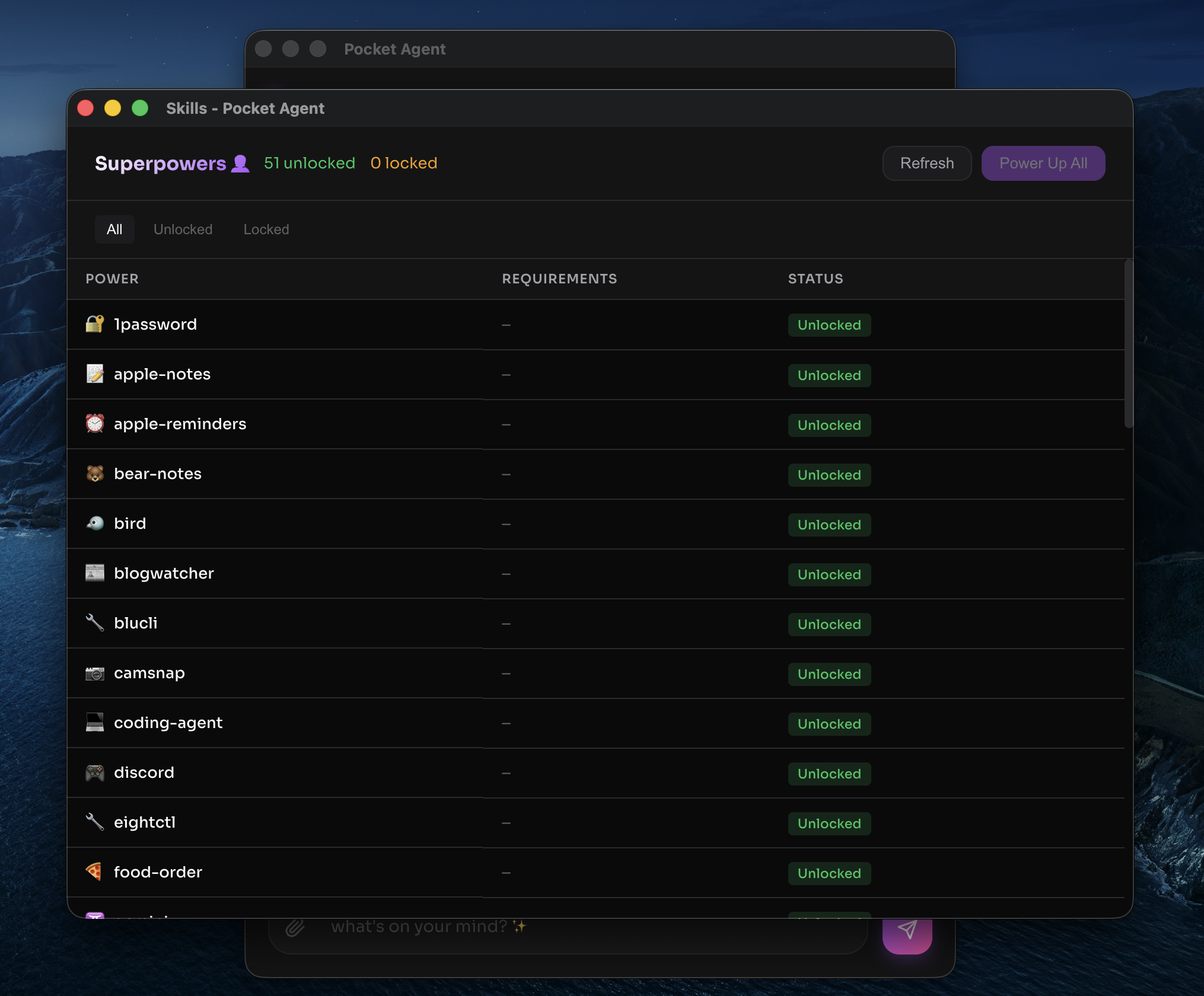 Pocket Agent superpowers and skills